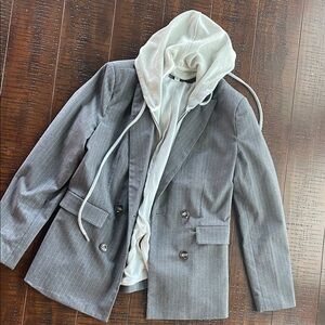 Evereve Gray Pinstripe Blazer with Cream Hoodie